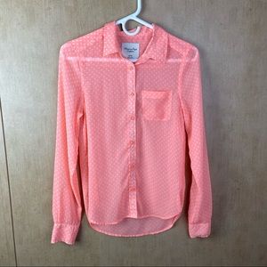 American Eagle Outfitters Bright Orange Polka Dot Long Sleeve Top Size XS